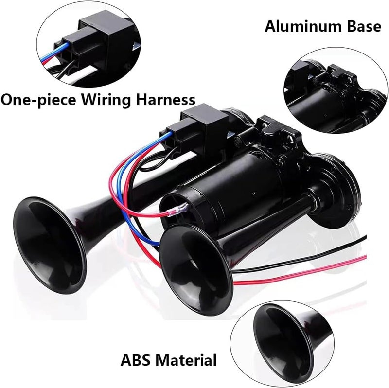 Onimento 12V 600DB Super Loud Dual Electric Air Horns Kit with Compressor Applicablefor Any 12V Vehicles SUV Truck Car Airhorns Horn Loud Motorcycle Trucks Boats Trains Speaker (Black) - Image 3